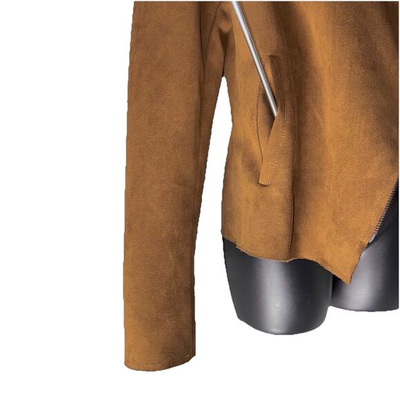 Kut from Kloth Evereve Medium Mocha Brown Asymmetrical Faux Suede Moto Jacket - Picture 6 of 9